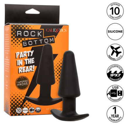 CALEXOTICS - ROCK BOTTOM PLUG ANAL CÓNICO 10 VIBRACIONES SILICONA NEGRO - CandyHot - Foto 1