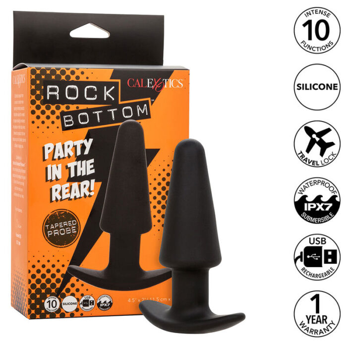 CALEXOTICS - ROCK BOTTOM PLUG ANAL CÓNICO 10 VIBRACIONES SILICONA NEGRO - CandyHot - Foto 1