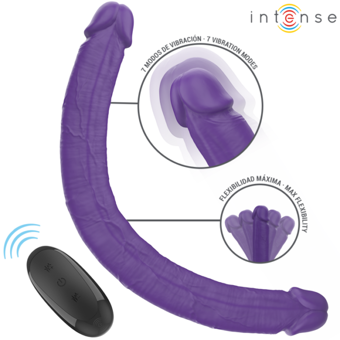 INTENSE - GUNTER DILDO DOBLE VIBRADOR 40 CM MORADO CONTROL REMOTO - CandyHot - Foto 1