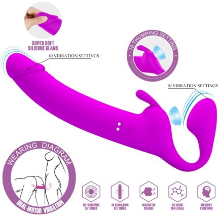 PRETTY LOVE - ZANINI DILDO STRAP-ON SIN ARNÉS 10 VIBRACIONES MORADO - CandyHot - Foto 1