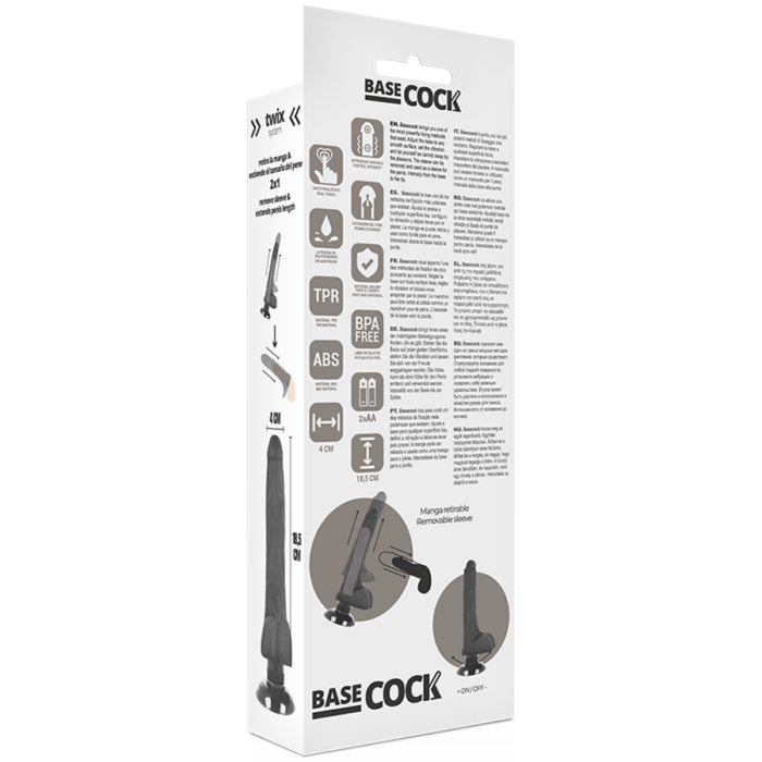 BASECOCK - VIBRADOR REALÍSTICO 2-1 NEGRO 18.5 CM -O- 4 CM - CandyHot - Foto 6