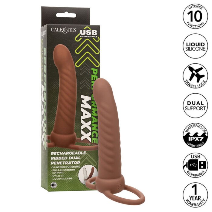 CALEXOTICS - MAXX DOBLE PENETRADOR ACANALADO 10 VIBRACIONES MULATO - CandyHot - Foto 1