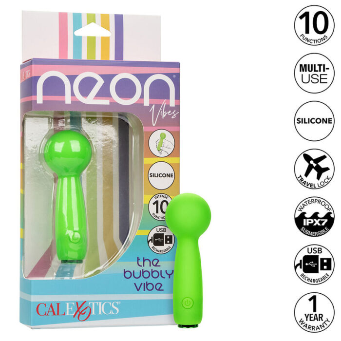 CALEXOTICS - NEON VIBES THE BUBBLY VIBE MINI MASAJEADOR 10 VIBRACIONES VERDE - CandyHot - Foto 1