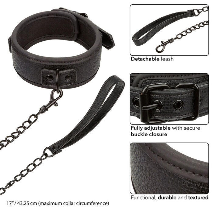 CALEXOTICS - NOCTURNAL COLLAR Y CORREA CUERO AJUSTABLE NEGRO - CandyHot - Foto 4