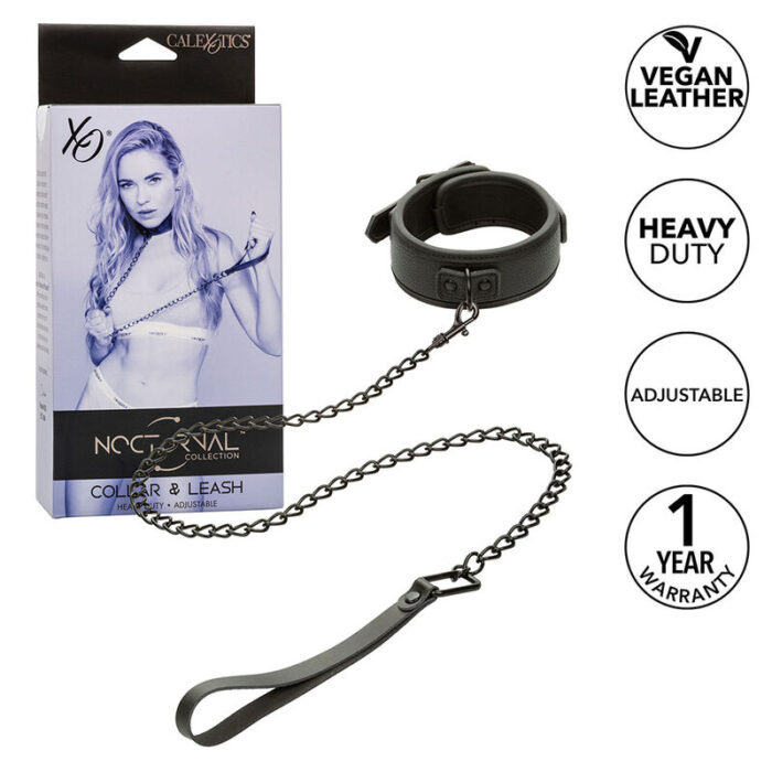 CALEXOTICS - NOCTURNAL COLLAR Y CORREA CUERO AJUSTABLE NEGRO - CandyHot - Foto 1