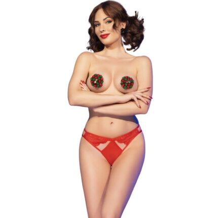 CHILIROSE - CR 4839 SET NAVIDEÑO PEZONERAS + PANTIES ROJO S/M - CandyHot - Foto 1