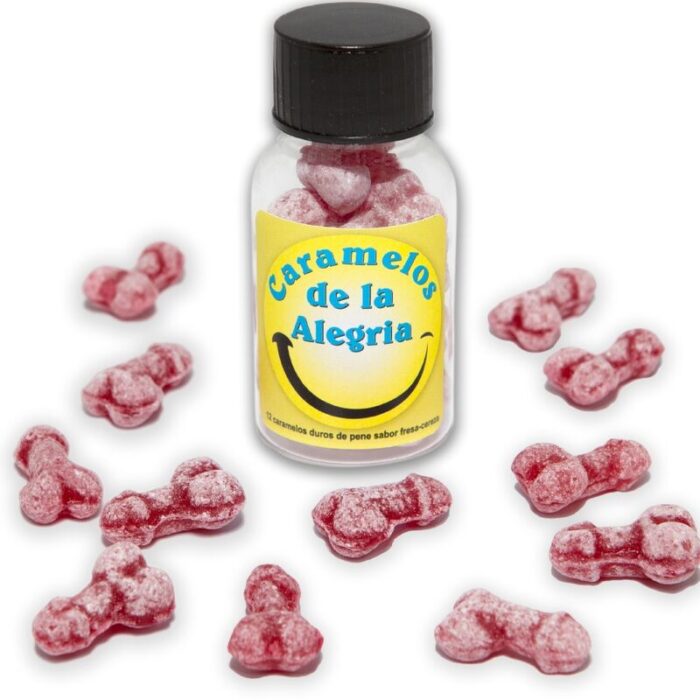 DIABLO PICANTE - 12 CARAMELOS DE LA ALEGRÍA FORMA PENE FRESA/CEREZA - CandyHot - Foto 1