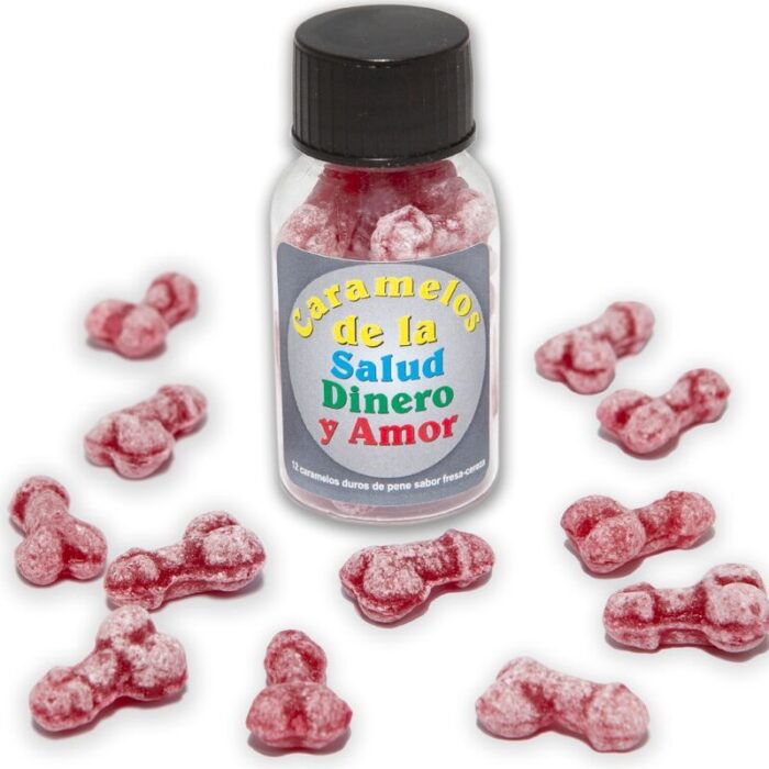 DIABLO PICANTE - 12 CARAMELOS DE LA SALUD-DINERO-AMOR FORMA PENE FRESA/CEREZA - CandyHot - Foto 1