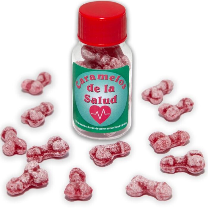 DIABLO PICANTE - 12 CARAMELOS DE LA SALUD FORMA PENE FRESA/CEREZA - CandyHot - Foto 1