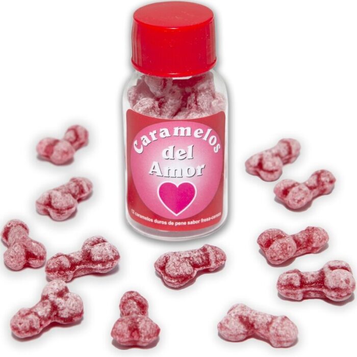 DIABLO PICANTE - 12 CARAMELOS DEL AMOR FORMA PENE FRESA/CEREZA - CandyHot - Foto 1