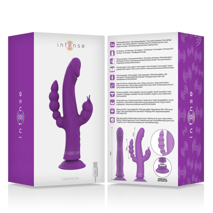 INTENSE - CASANOVA VIBRADOR RABBIT SILICONA TRIPLE MOTOR MORADO - CandyHot - Foto 6