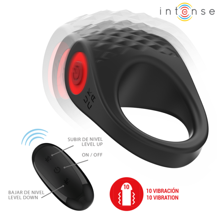 INTENSE - CLOVER ANILLO VIBRADOR PENE 10 VIBRACIONES NEGRO - CandyHot - Foto 3