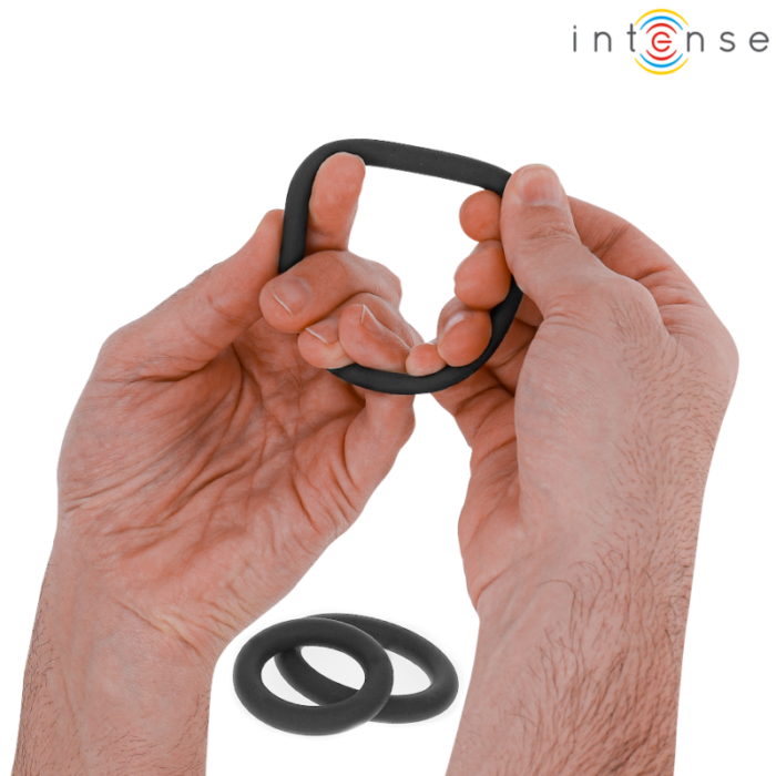 INTENSE - HUGH 3 ANILLOS BÁSICOS PARA PENE SILICONA NEGRO - CandyHot - Foto 4