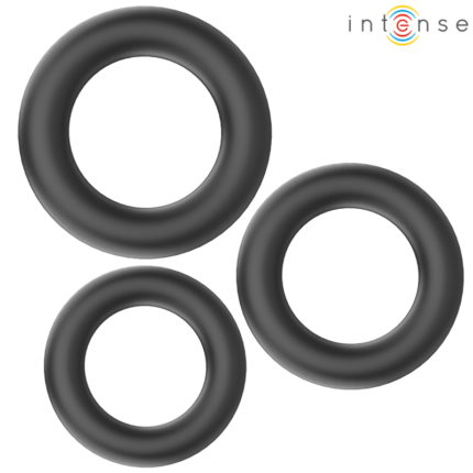 INTENSE - HUGH 3 ANILLOS BÁSICOS PARA PENE SILICONA NEGRO - CandyHot - Foto 1