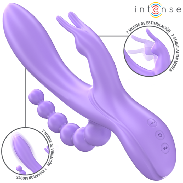 INTENSE - MIKO TRIPLE VIBRADOR RABBIT & ESTIMULADOR & ANAL 7 VIBRACIONES MORADO - CandyHot - Foto 2