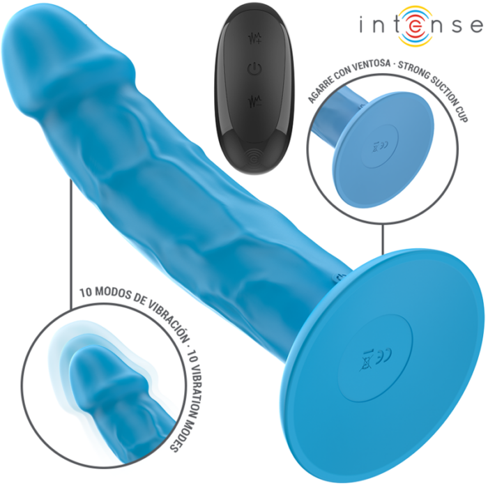INTENSE - PHOEBE VIBRADOR REALÍSTICO 10 VIBRACIONES AZUL CONTROL REMOTO - CandyHot - Foto 1