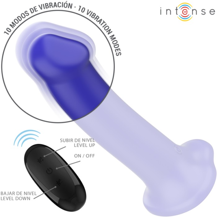 INTENSE - VICTORIA VIBRADOR CON VENTOSA 10 VIBRACIONES AZUL OSCURO CONTROL REMOTO - CandyHot - Foto 3