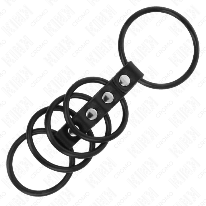 KINK - 5 ANILLOS PENE SILICONA 3.8 CM A 4.8 CM CONECTADOS POR CUERO - CandyHot - Foto 3