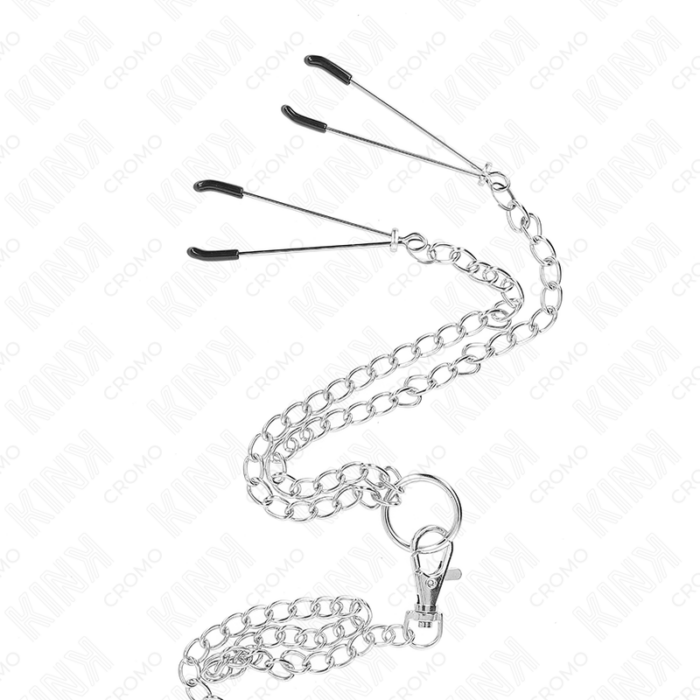 KINK - ANILLO PENE TRIPLE METAL CROMADO 3.8 CM A 5 CM CADENA METAL 26 CM Y PINZAS PARA PEZONES MODELO 2 - CandyHot - Foto 4