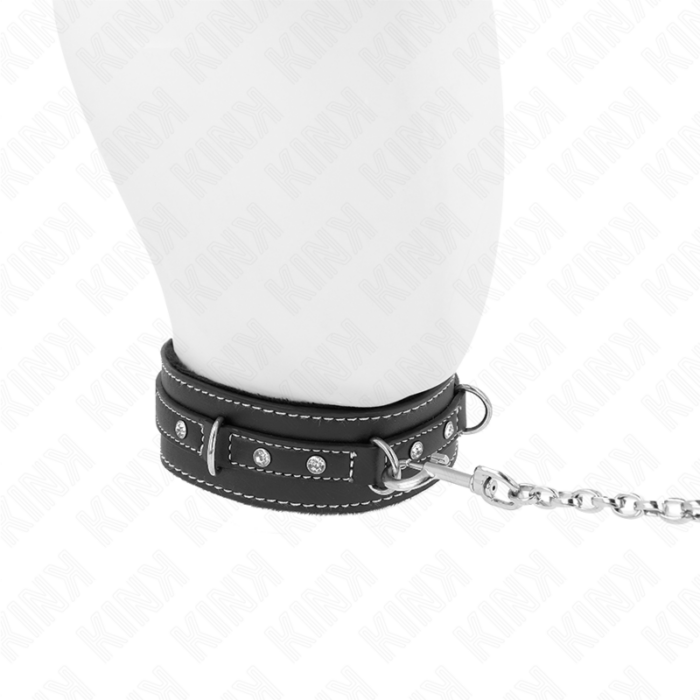 KINK - COLLAR CON CORREA 105 CM DE PIEL DE PVC REMACHE DE DIAMANTES DE IMITACIÓN 41.5 X 4 CM - CandyHot - Foto 4