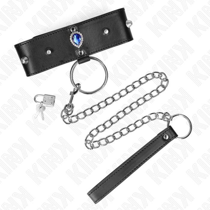 KINK - COLLAR CON CORREA 65 CM CON DIAMANTES AZULES AJUSTABLE 36-43 CM X 5 CM - CandyHot - Foto 3