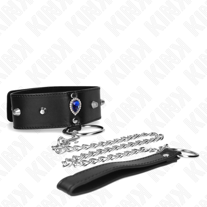 KINK - COLLAR CON CORREA 65 CM CON DIAMANTES AZULES AJUSTABLE 36-43 CM X 5 CM - CandyHot - Foto 4