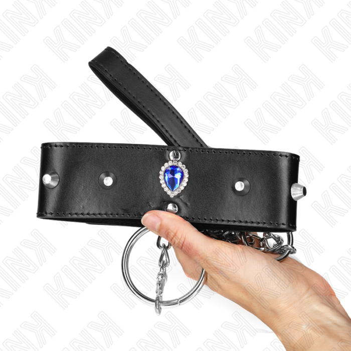 KINK - COLLAR CON CORREA 65 CM CON DIAMANTES AZULES AJUSTABLE 36-43 CM X 5 CM - CandyHot - Foto 5