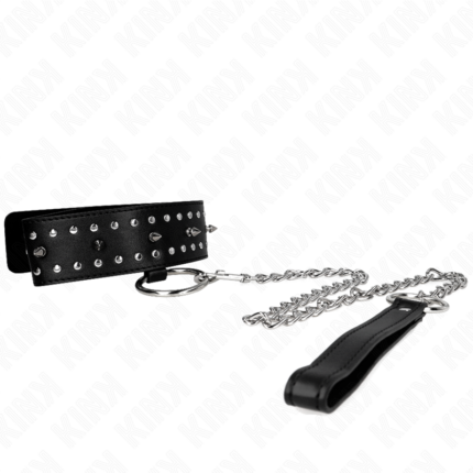 KINK - COLLAR CON CORREA 65 CM CON TACHUELAS PLATEADAS MODELO 1 AJUSTABLE 36-43 CM X 5 CM - CandyHot - Foto 1