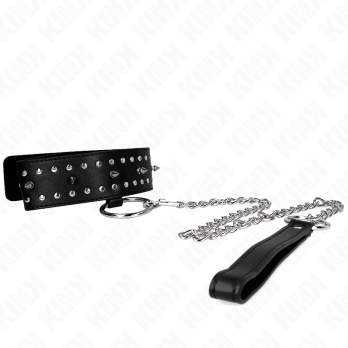 KINK - COLLAR CON CORREA 65 CM CON TACHUELAS PLATEADAS MODELO 1 AJUSTABLE 36-43 CM X 5 CM - CandyHot - Foto 1