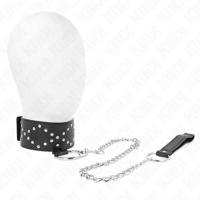 KINK - COLLAR CON CORREA 65 CM CON TACHUELAS PLATEADAS MODELO 3 AJUSTABLE 36-43 CM X 5 CM - CandyHot - Foto 1