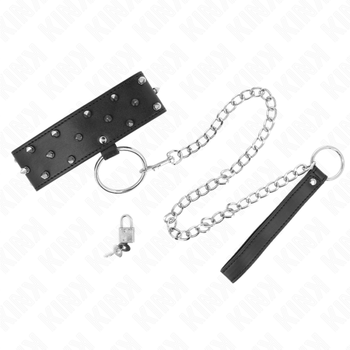 KINK - COLLAR CON CORREA 65 CM CON TACHUELAS PLATEADAS MODELO 5 AJUSTABLE 36-43 CM X 5 CM - CandyHot - Foto 2