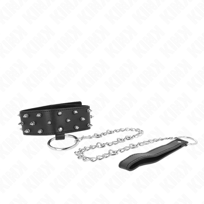 KINK - COLLAR CON CORREA 65 CM CON TACHUELAS PLATEADAS MODELO 5 AJUSTABLE 36-43 CM X 5 CM - CandyHot - Foto 4