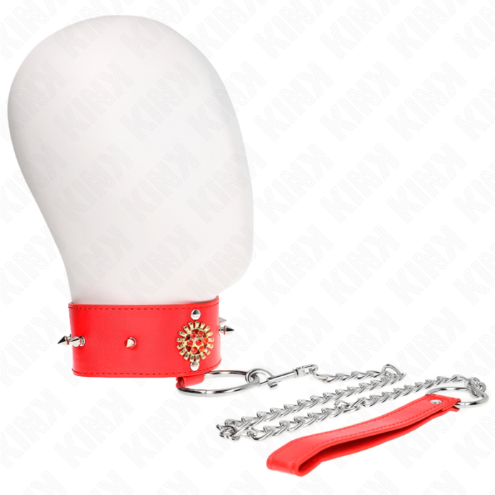 KINK - COLLAR CON CORREA 65 CM CUELLO DE DIAMANTES ROJO AJUSTABLE 35-51 CM X 7 CM - CandyHot - Foto 2