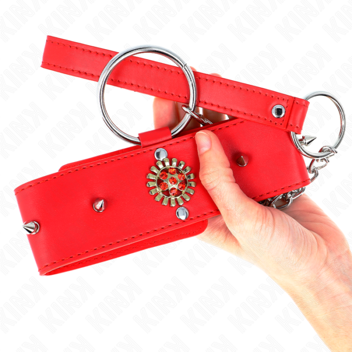 KINK - COLLAR CON CORREA 65 CM CUELLO DE DIAMANTES ROJO AJUSTABLE 35-51 CM X 7 CM - CandyHot - Foto 5