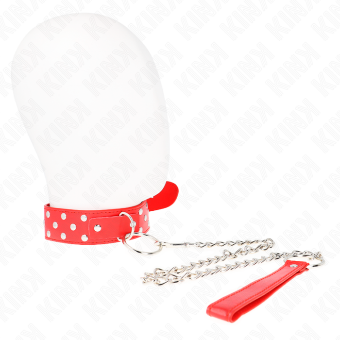 KINK - COLLAR CON CORREA 65 CM REMACHE ANILLA ROJO AJUSTABLE 36-50 CM X 3.8 CM - CandyHot - Foto 2