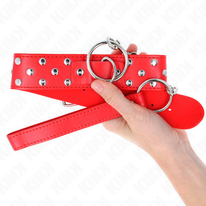 KINK - COLLAR CON CORREA 65 CM REMACHE ANILLA ROJO AJUSTABLE 36-50 CM X 3.8 CM - CandyHot - Foto 4