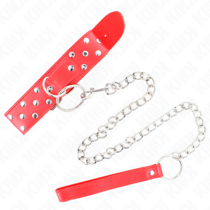 KINK - COLLAR CON CORREA 65 CM REMACHE ANILLA ROJO AJUSTABLE 36-50 CM X 3.8 CM - CandyHot - Foto 5