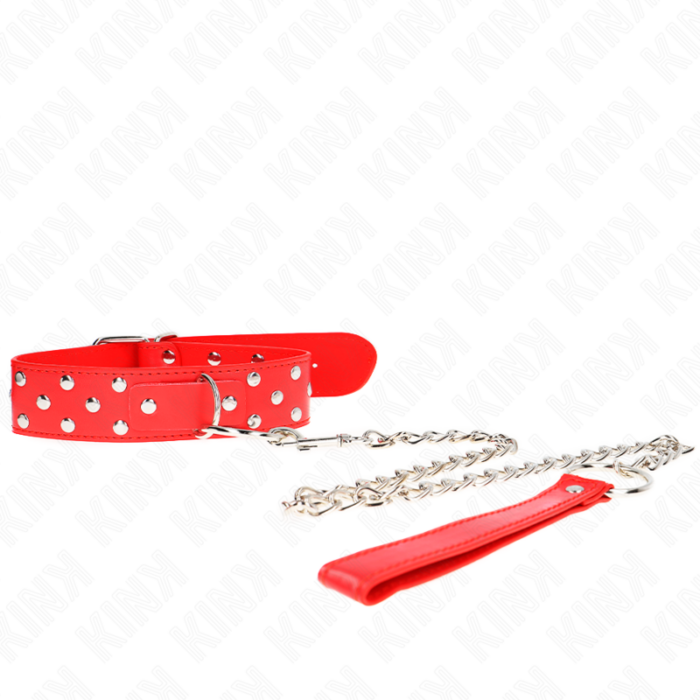 KINK - COLLAR CON CORREA 65 CM REMACHE ANILLA ROJO AJUSTABLE 36-50 CM X 3.8 CM - CandyHot - Foto 1