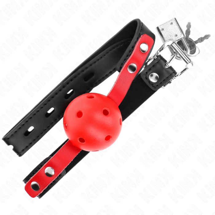 KINK - MORDAZA DE BOLA 4 CM DURA HUECA ROJO CORREA NEGRA 60 x 2 CM AJUSTABLE 37-52 CM - CandyHot - Foto 4