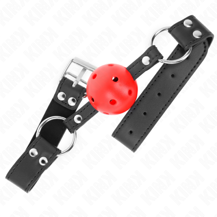 KINK - MORDAZA DE BOLA 4 CM TRANSPIRABLE CON DOBLE REMACHE DE CUERO 62 x 2.5 CM AJUSTABLE 42-58 CM - CandyHot - Foto 2
