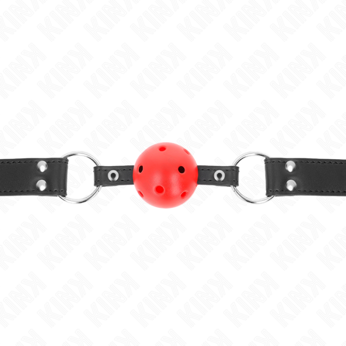 KINK - MORDAZA DE BOLA 4 CM TRANSPIRABLE CON DOBLE REMACHE DE CUERO 62 x 2.5 CM AJUSTABLE 42-58 CM - CandyHot - Foto 3