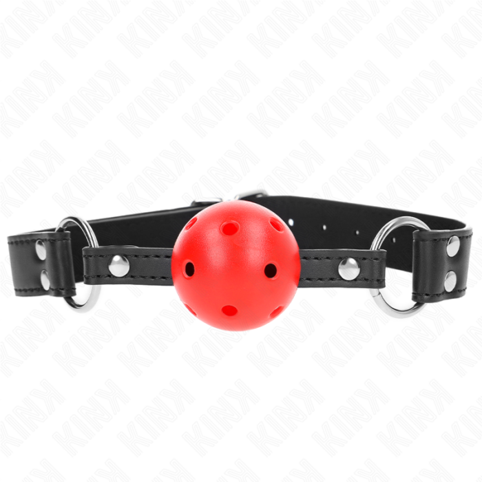 KINK - MORDAZA DE BOLA 4 CM TRANSPIRABLE CON DOBLE REMACHE DE CUERO 62 x 2.5 CM AJUSTABLE 42-58 CM - CandyHot - Foto 1