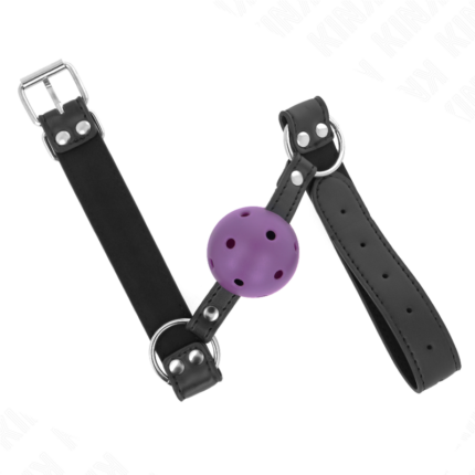 KINK - MORDAZA DE BOLA 4 CM TRANSPIRABLE CON DOBLE REMACHE MORADO 62 x 2.5 CM AJUSTABLE 42-58 CM - CandyHot - Foto 2