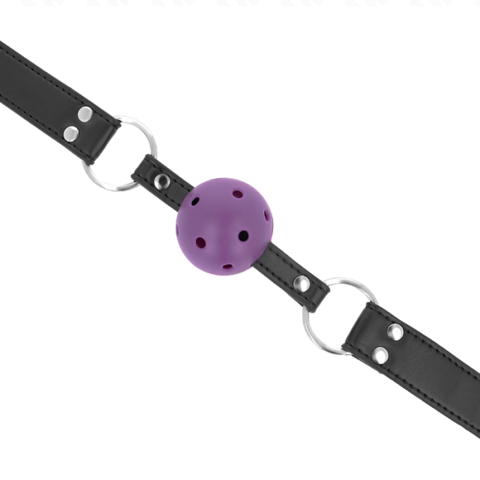 KINK - MORDAZA DE BOLA 4 CM TRANSPIRABLE CON DOBLE REMACHE MORADO 62 x 2.5 CM AJUSTABLE 42-58 CM - CandyHot - Foto 4