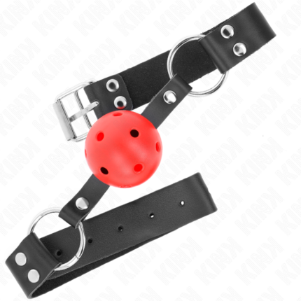 KINK - MORDAZA DE BOLA 4 CM TRANSPIRABLE CON DOBLE REMACHE ROJO 62 x 2.5 CM AJUSTABLE 42-58 CM - CandyHot - Foto 2