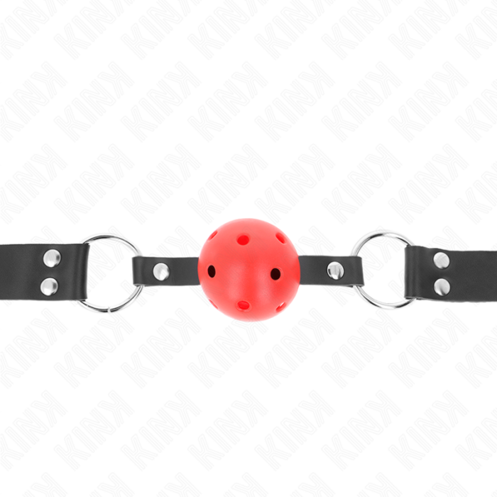 KINK - MORDAZA DE BOLA 4 CM TRANSPIRABLE CON DOBLE REMACHE ROJO 62 x 2.5 CM AJUSTABLE 42-58 CM - CandyHot - Foto 3