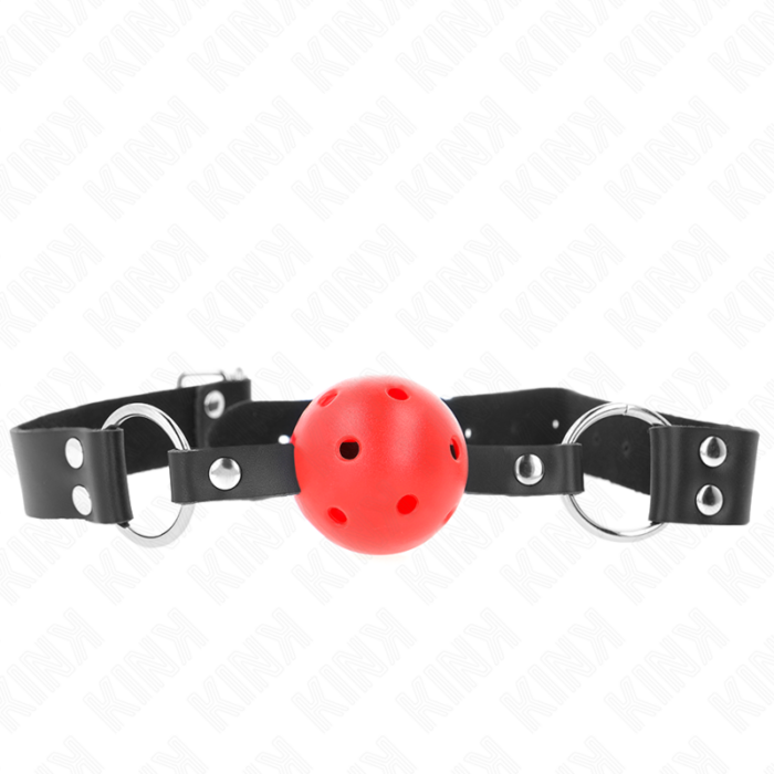 KINK - MORDAZA DE BOLA 4 CM TRANSPIRABLE CON DOBLE REMACHE ROJO 62 x 2.5 CM AJUSTABLE 42-58 CM - CandyHot - Foto 1