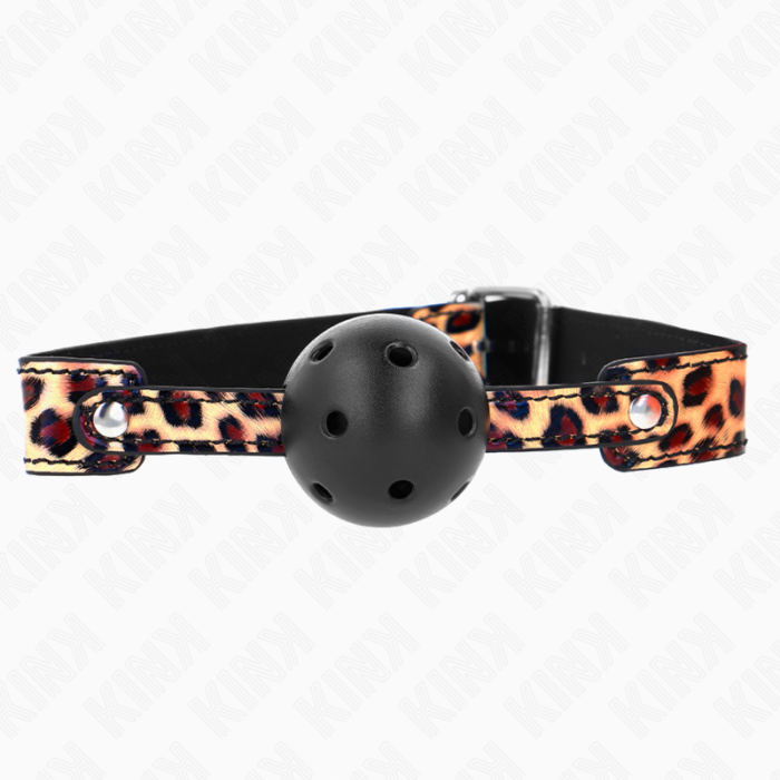KINK - MORDAZA DE BOLA 4.5 CM TRANSPIRABLE LEOPARDO 65 x 2.5 CM - CandyHot - Foto 2
