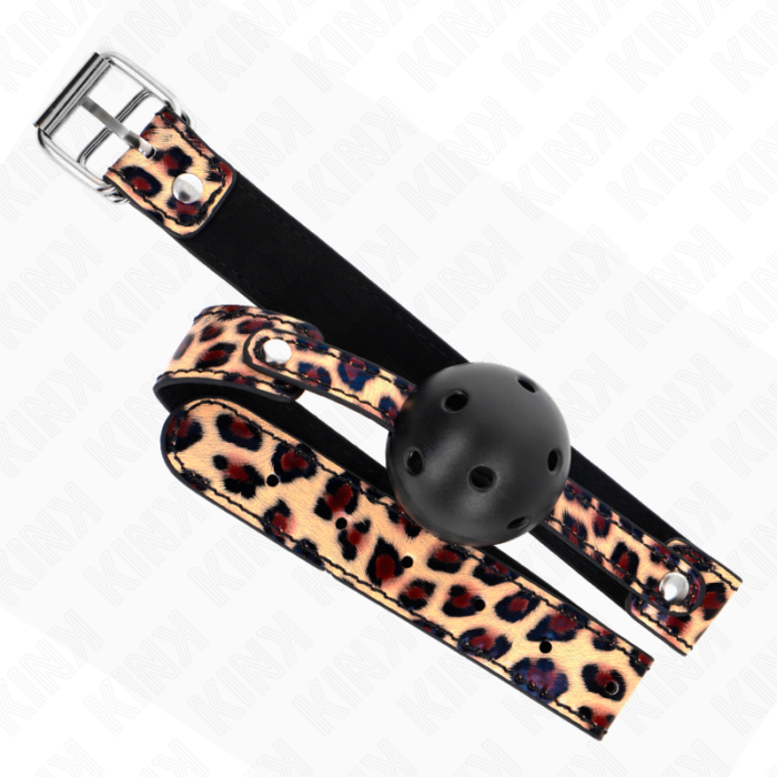 KINK - MORDAZA DE BOLA 4.5 CM TRANSPIRABLE LEOPARDO 65 x 2.5 CM - CandyHot - Foto 4