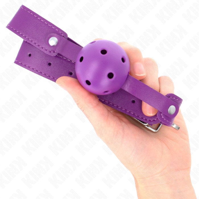 KINK - MORDAZA DE BOLA 4.5 CM TRANSPIRABLE MORADO 65 x 2.5 CM - CandyHot - Foto 4